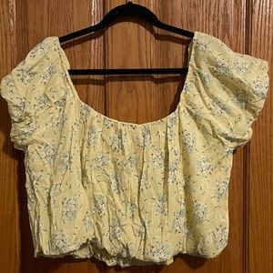 Asos Yellow Floral Crop Top– Puff Sleeves